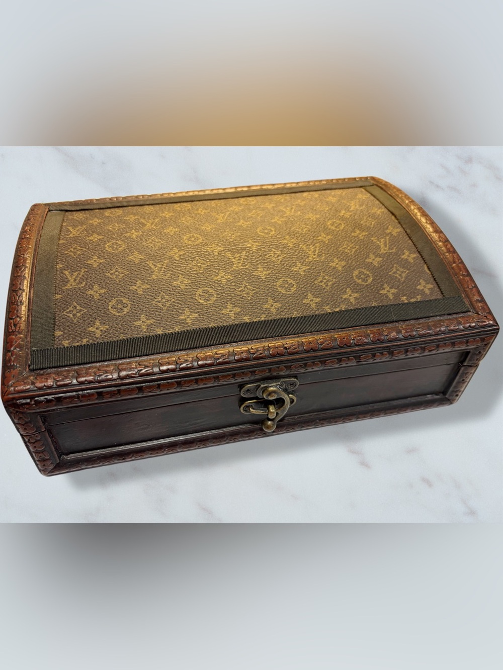 Louis Vuitton Brown Monogram Wood Trunk Box with Brass Hardware - Picture 6 of 6